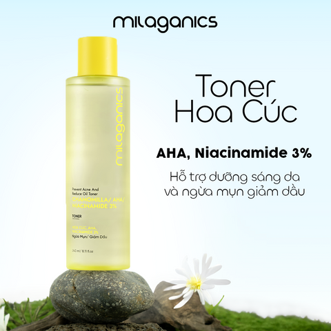 [MUA 2 GIẢM 50%] Toner Hoa Cúc Niaciamide 3% và AHA MILAGANICS 240ml